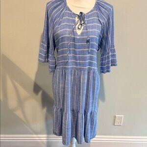 Blue Striped Dress with Ruffle Sleeves